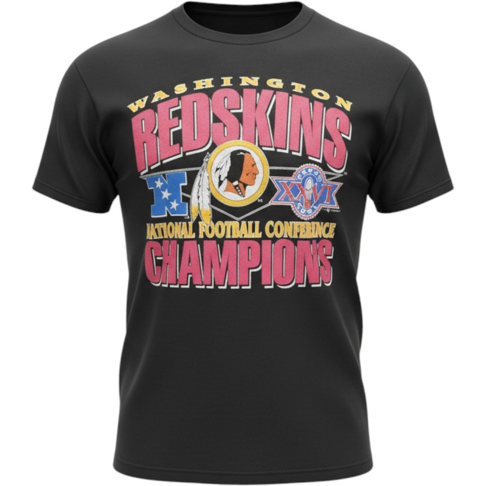 Fruit of the Loom T-Shirt Mens XL Black Good Vintage 1991 Redskins NFC Champions